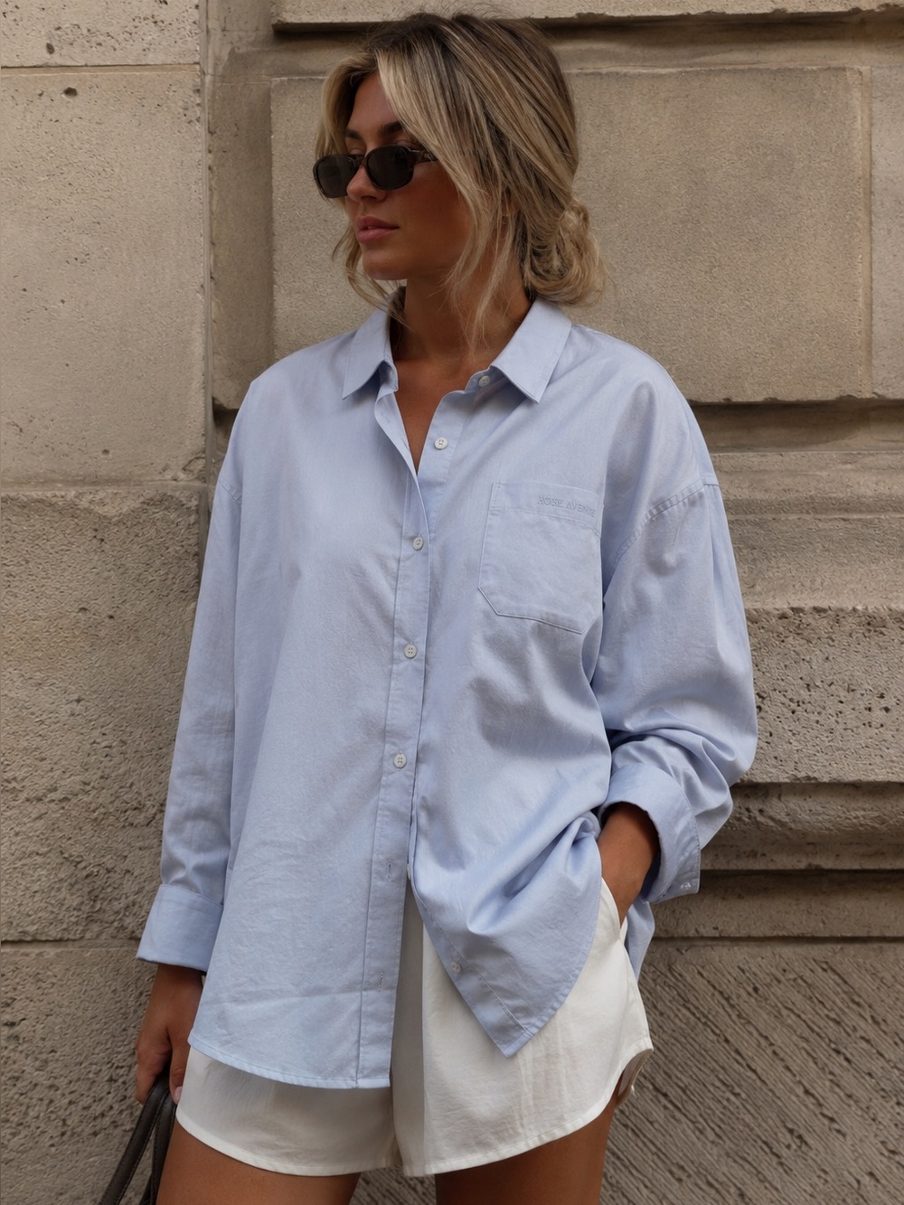 Djerf Avenue Breezy Shirt Blue XXL Organic Cotton Scandi Minimalist Classic Prep